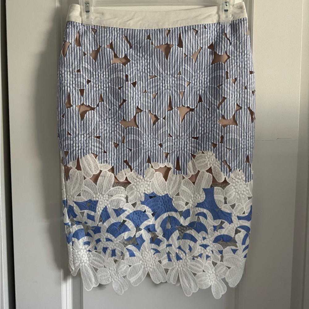 English Factory Blue White Lace Pencil Skirt